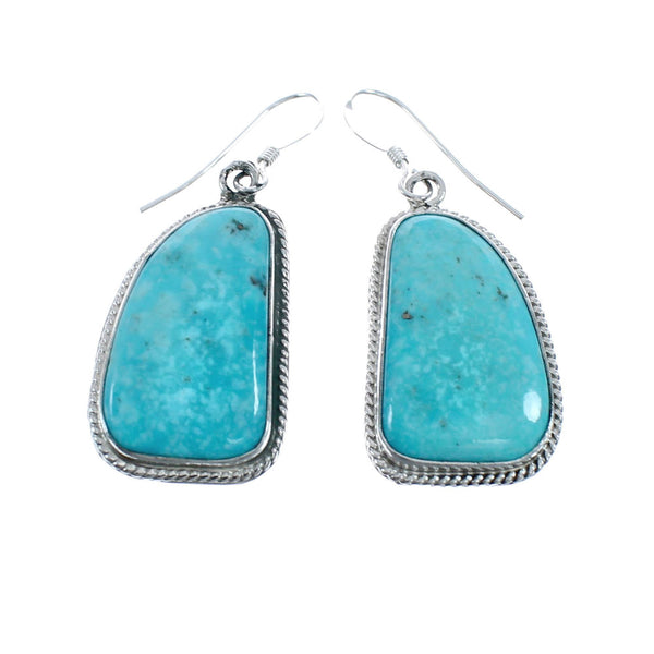 Native American Turquoise Sterling Silver Hook Dangle Earrings AX128124